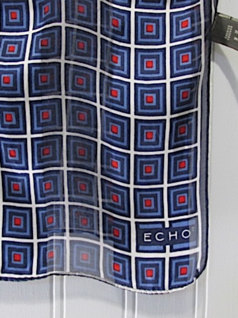 Vintage Echo Geometric Red White Blue Silk Ribbon Scarf